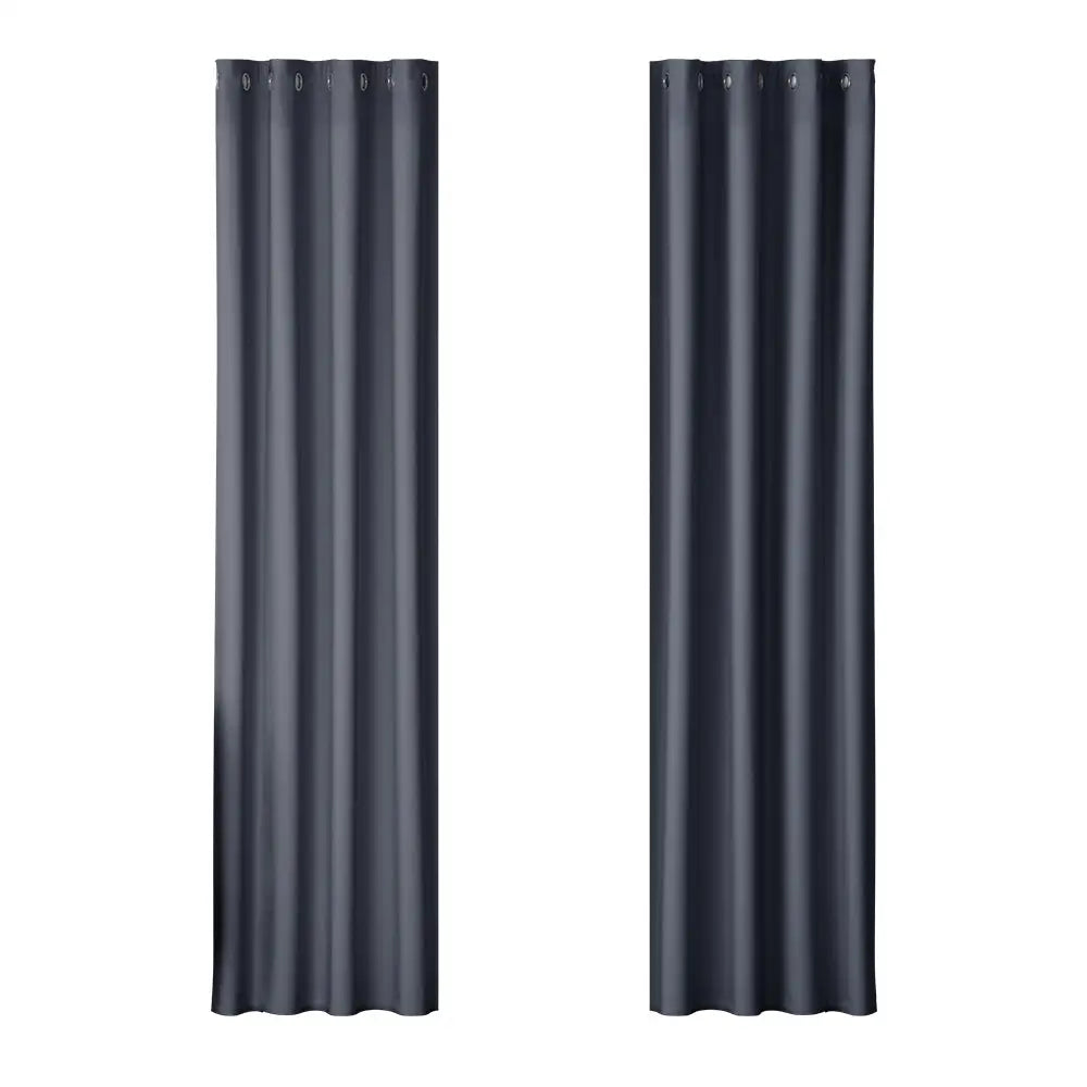 Artiss 2X Blockout Curtains Eyelet 140x230cm Charcoal - Home & Garden > Curtains