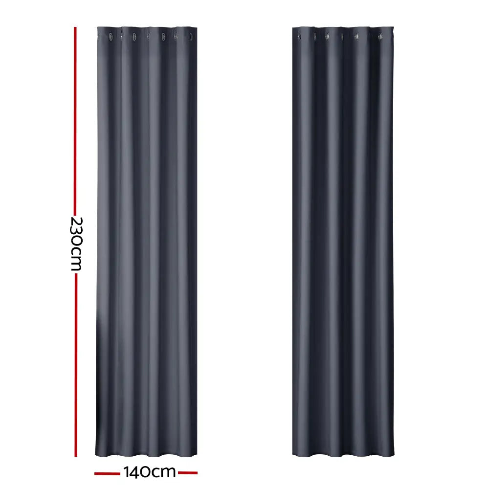 Artiss 2X Blockout Curtains Eyelet 140x230cm Charcoal - Home & Garden > Curtains