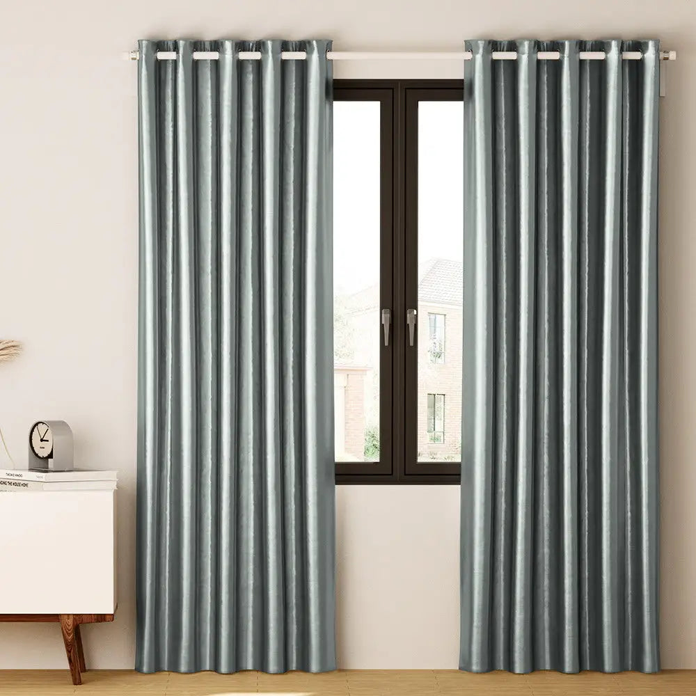 Artiss 2X Blockout Curtains Eyelet 140x230cm Grey Shine - Home & Garden > Curtains