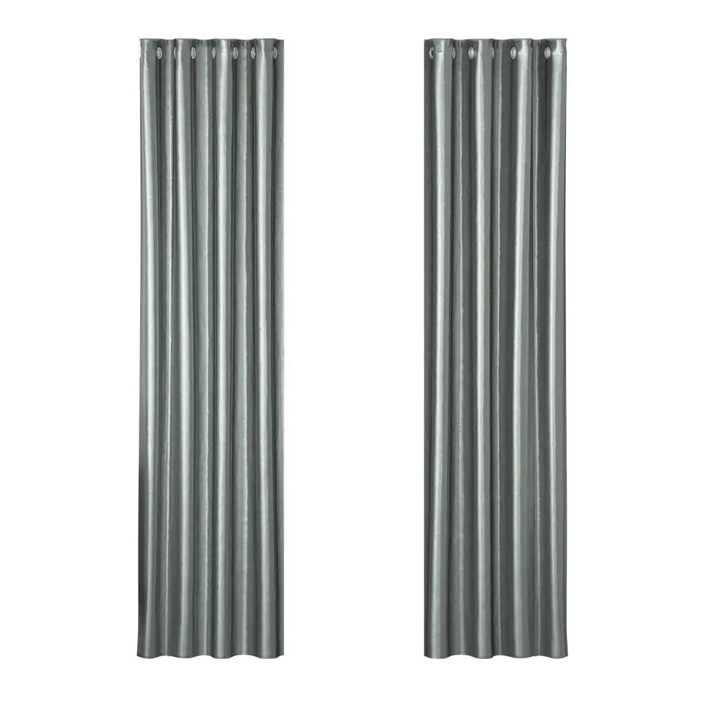 Artiss 2X Blockout Curtains Eyelet 140x230cm Grey Shine - Home & Garden > Curtains