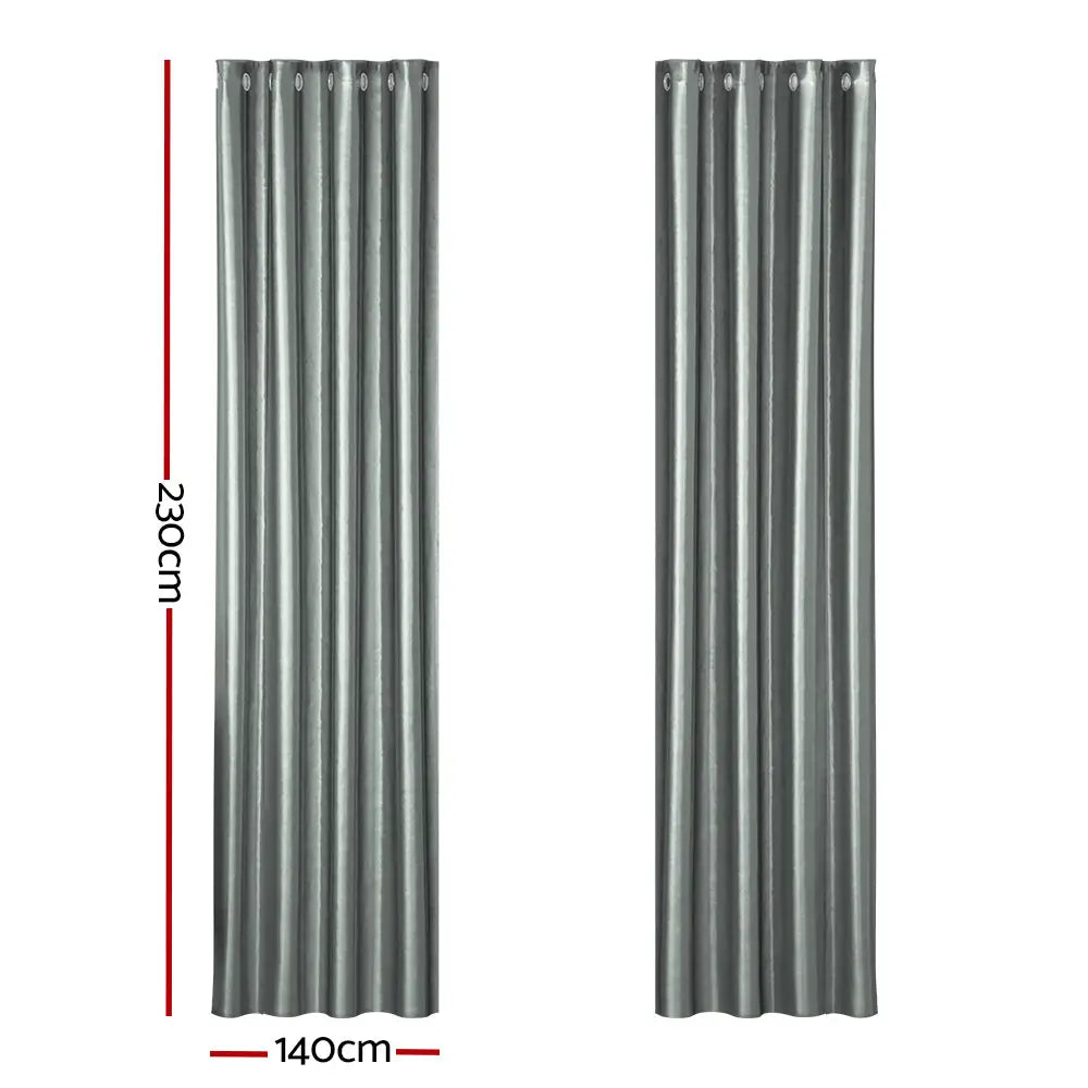 Artiss 2X Blockout Curtains Eyelet 140x230cm Grey Shine - Home & Garden > Curtains