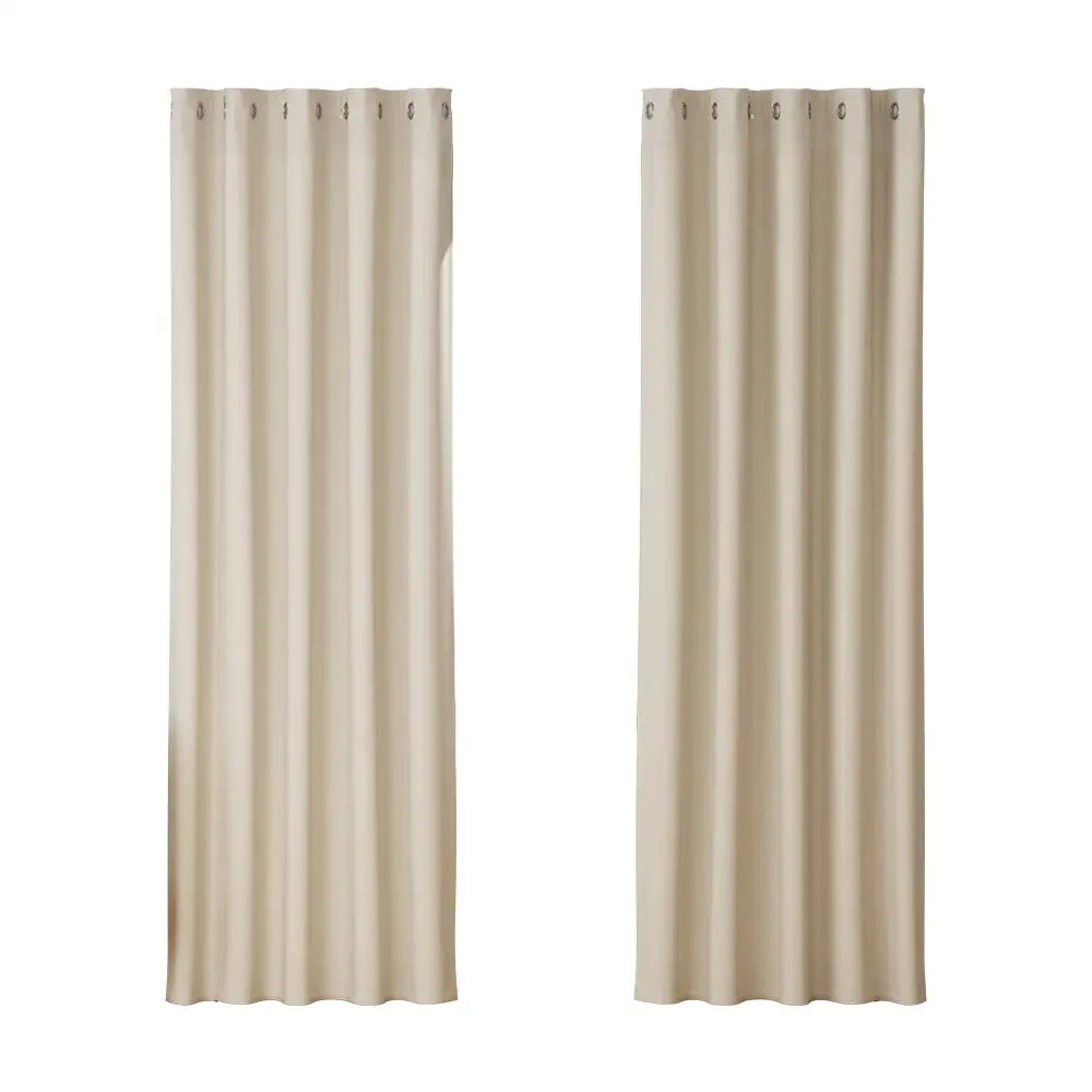 Artiss 2X Blockout Curtains Eyelet 180x213cm Beige - Home & Garden > Curtains