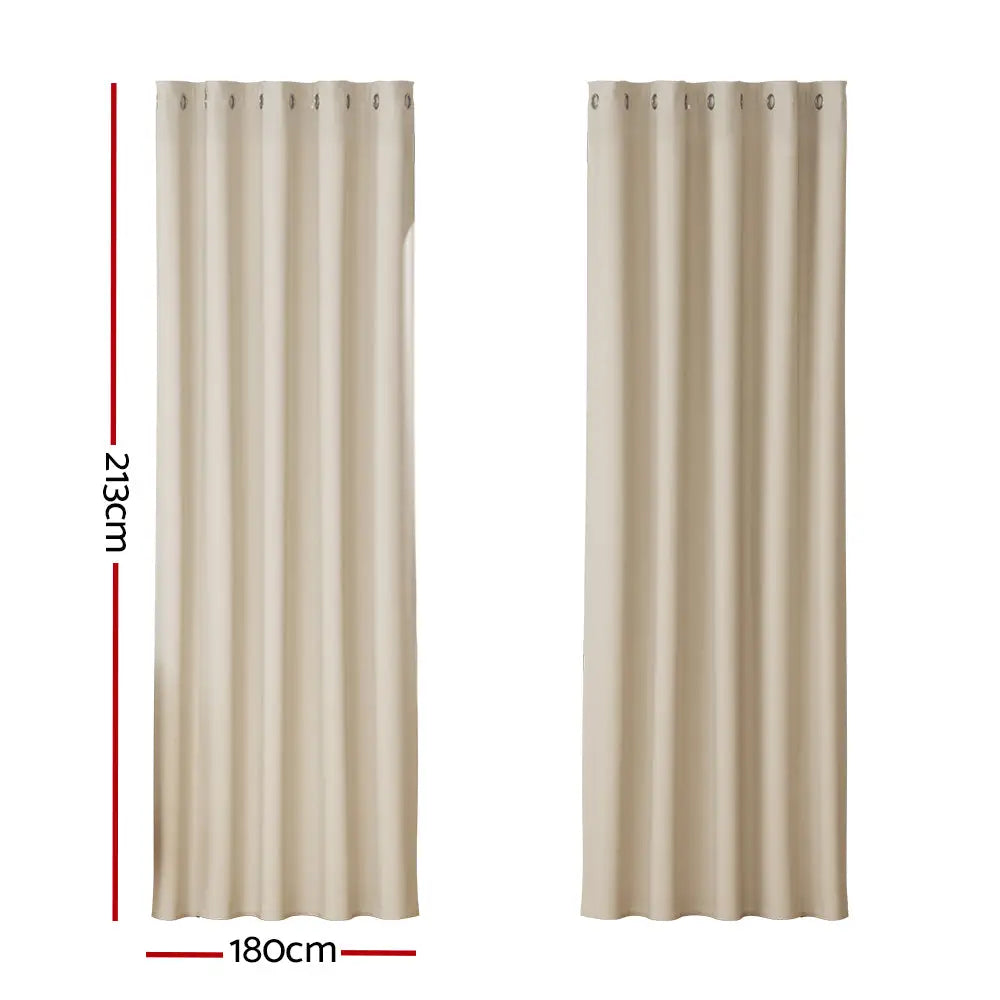 Artiss 2X Blockout Curtains Eyelet 180x213cm Beige - Home & Garden > Curtains