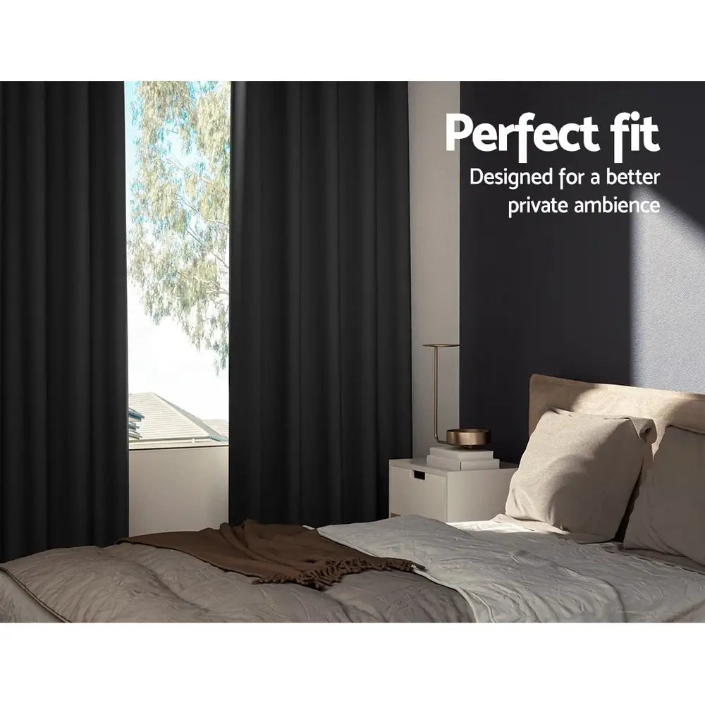 Artiss 2X Blockout Curtains Eyelet 180x213cm Black - Home & Garden > Curtains