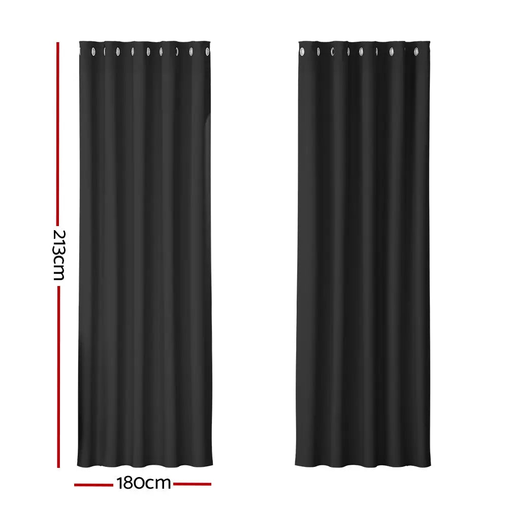 Artiss 2X Blockout Curtains Eyelet 180x213cm Black - Home & Garden > Curtains
