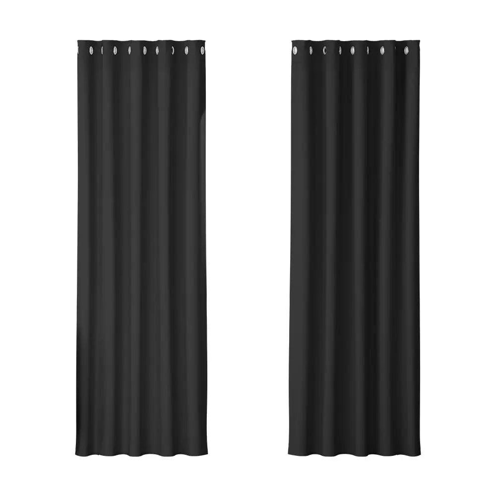 Artiss 2X Blockout Curtains Eyelet 180x213cm Black - Home & Garden > Curtains