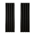 Artiss 2X Blockout Curtains Eyelet 180x213cm Black Shine - Home & Garden > Curtains