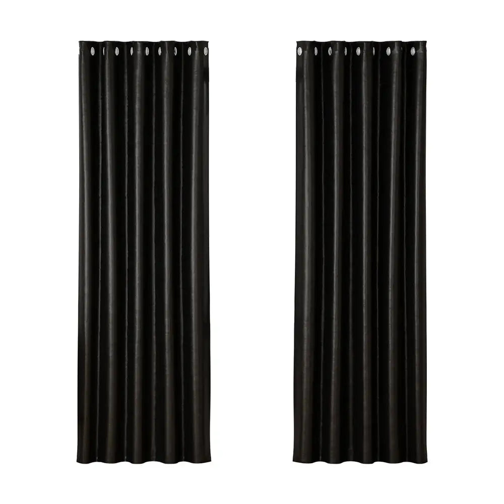 Artiss 2X Blockout Curtains Eyelet 180x213cm Black Shine - Home & Garden > Curtains