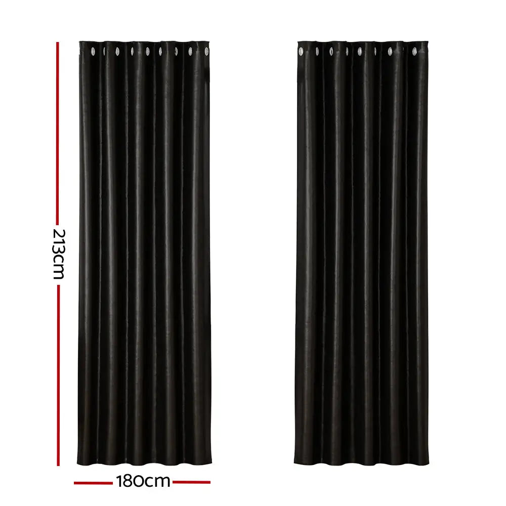 Artiss 2X Blockout Curtains Eyelet 180x213cm Black Shine - Home & Garden > Curtains