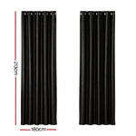Artiss 2X Blockout Curtains Eyelet 180x213cm Black Shine - Home & Garden > Curtains