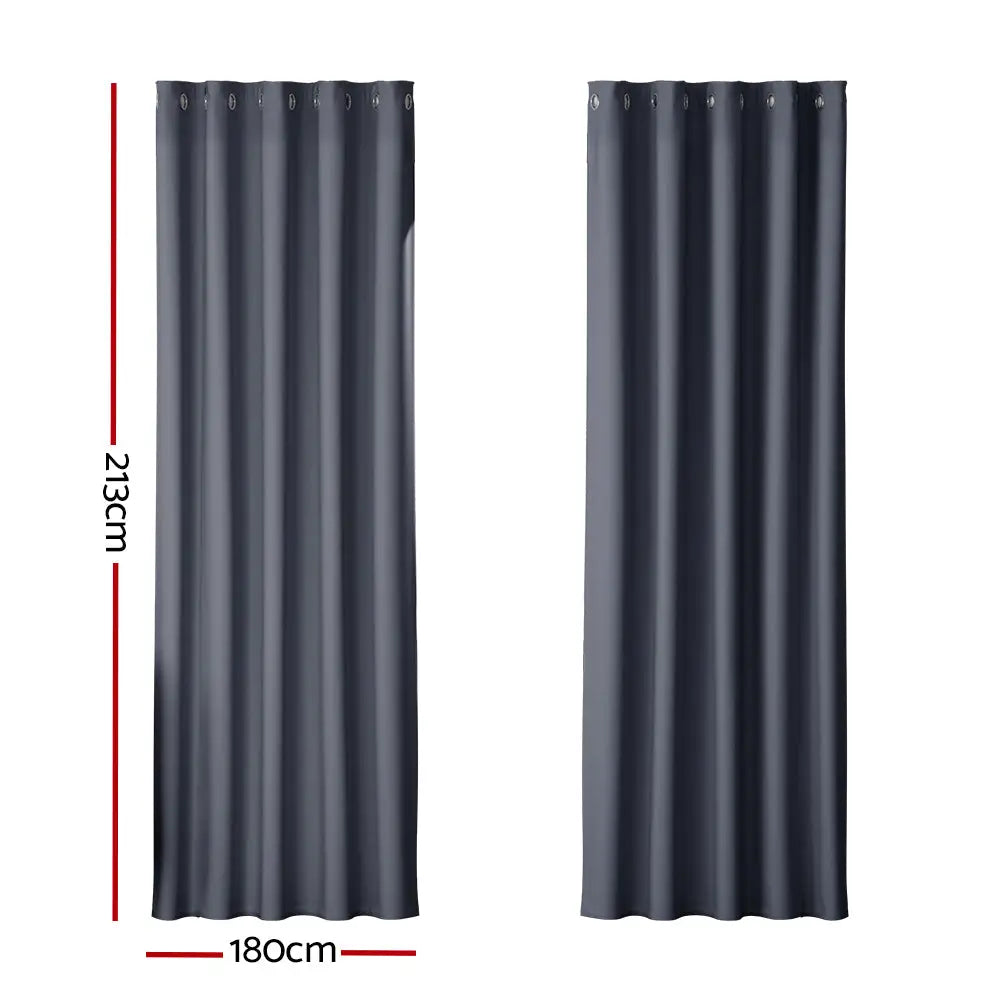 Artiss 2X Blockout Curtains Eyelet 180x213cm Charcoal - Home & Garden > Curtains