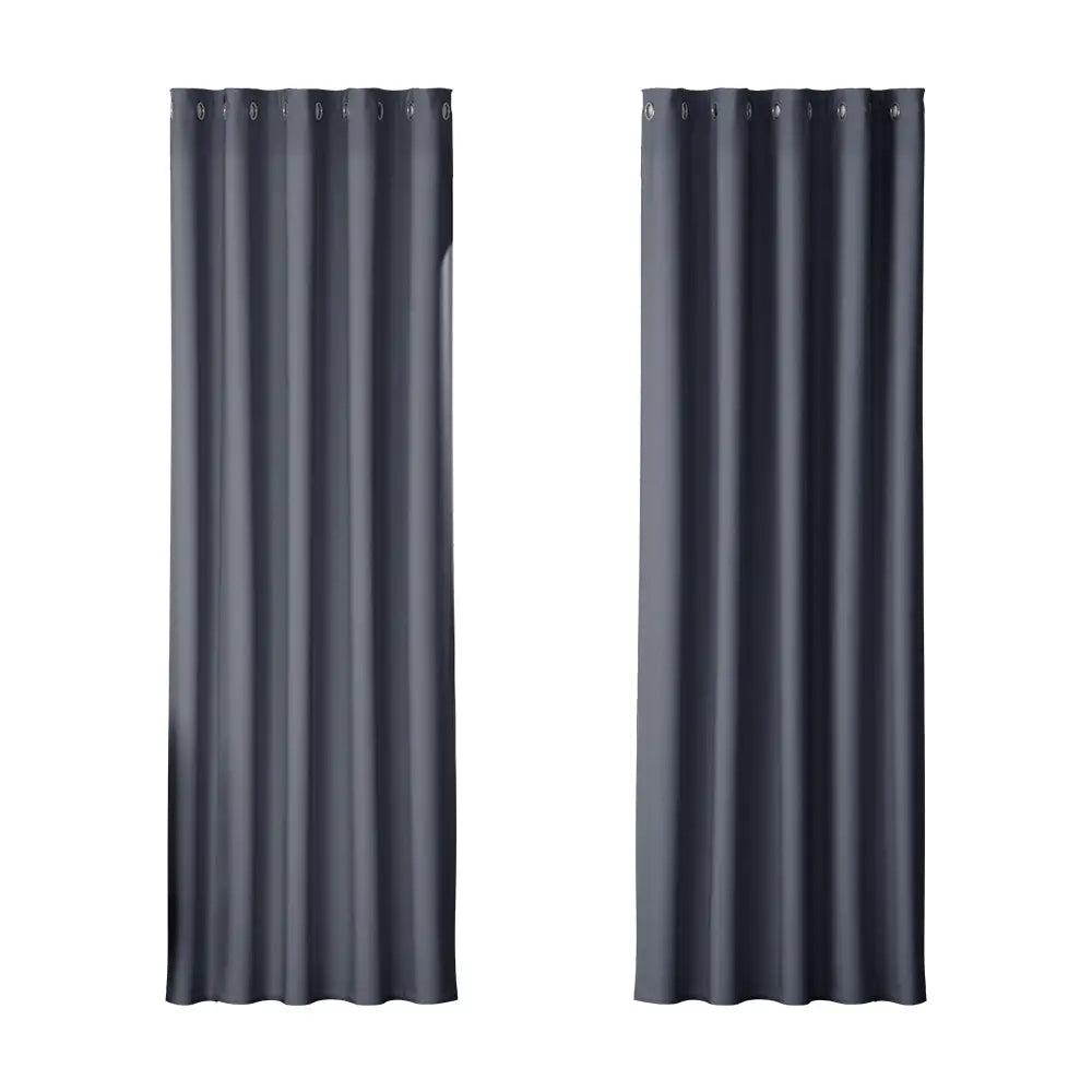Artiss 2X Blockout Curtains Eyelet 180x213cm Charcoal - Home & Garden > Curtains