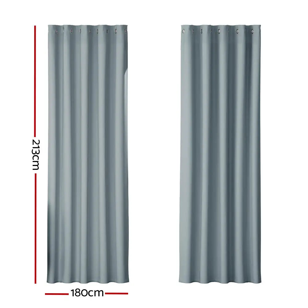 Artiss 2X Blockout Curtains Eyelet 180x213cm Grey - Home & Garden > Curtains