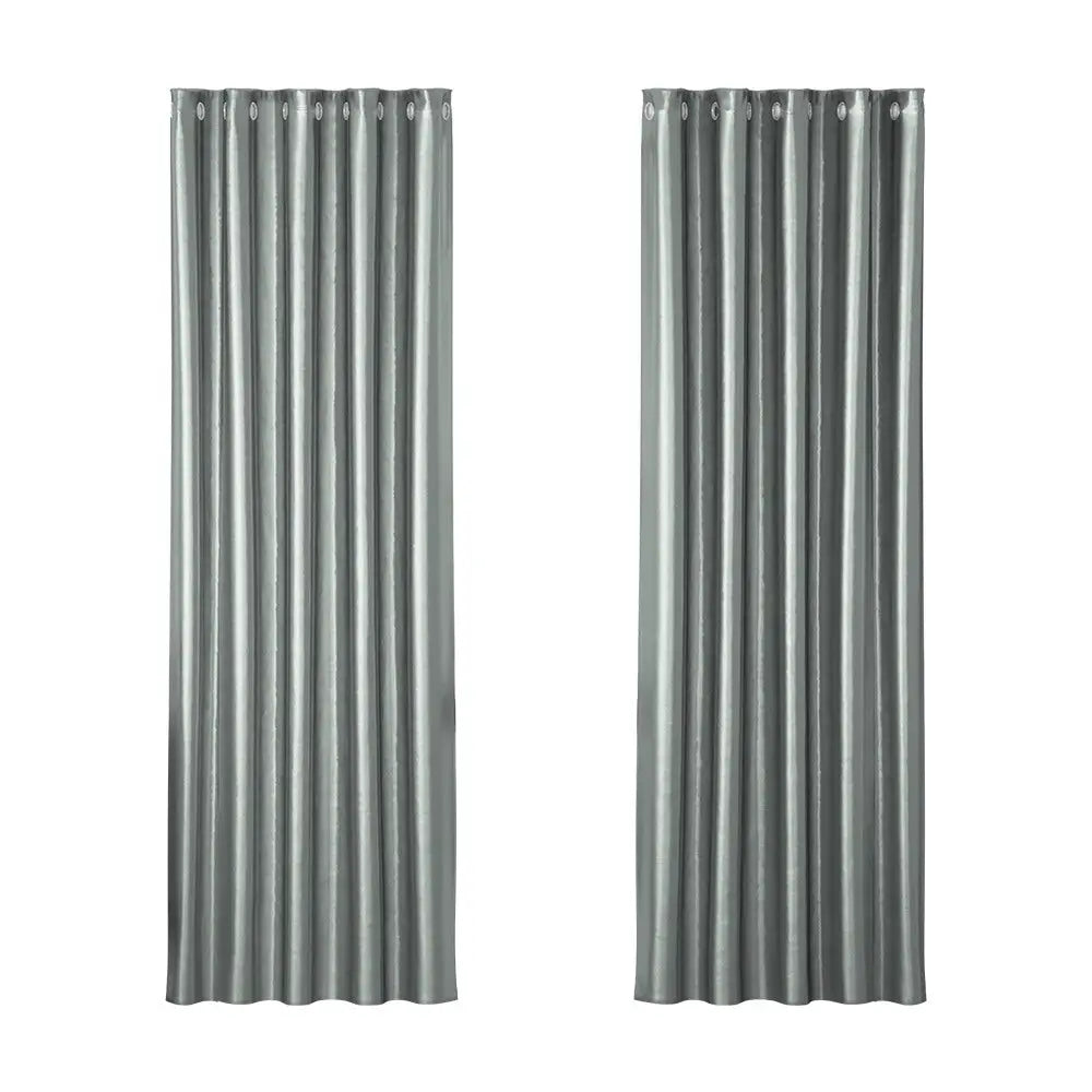 Artiss 2X Blockout Curtains Eyelet 180x213cm Grey Shine - Home & Garden > Curtains