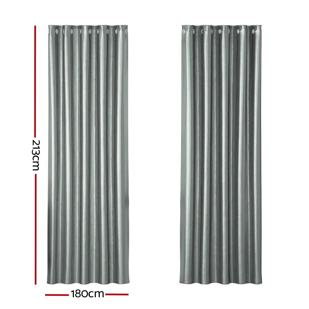 Artiss 2X Blockout Curtains Eyelet 180x213cm Grey Shine - Home & Garden > Curtains