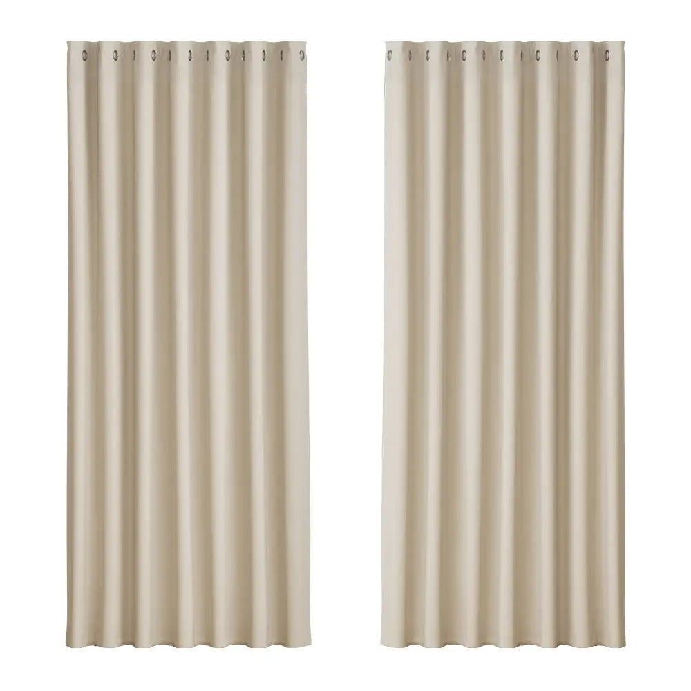 Artiss 2X Blockout Curtains Eyelet 240x230cm Beige - Home & Garden > Curtains