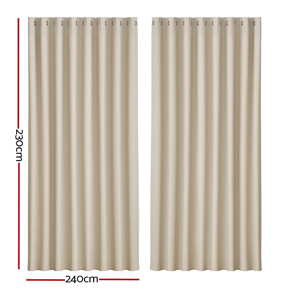 Artiss 2X Blockout Curtains Eyelet 240x230cm Beige - Home & Garden > Curtains