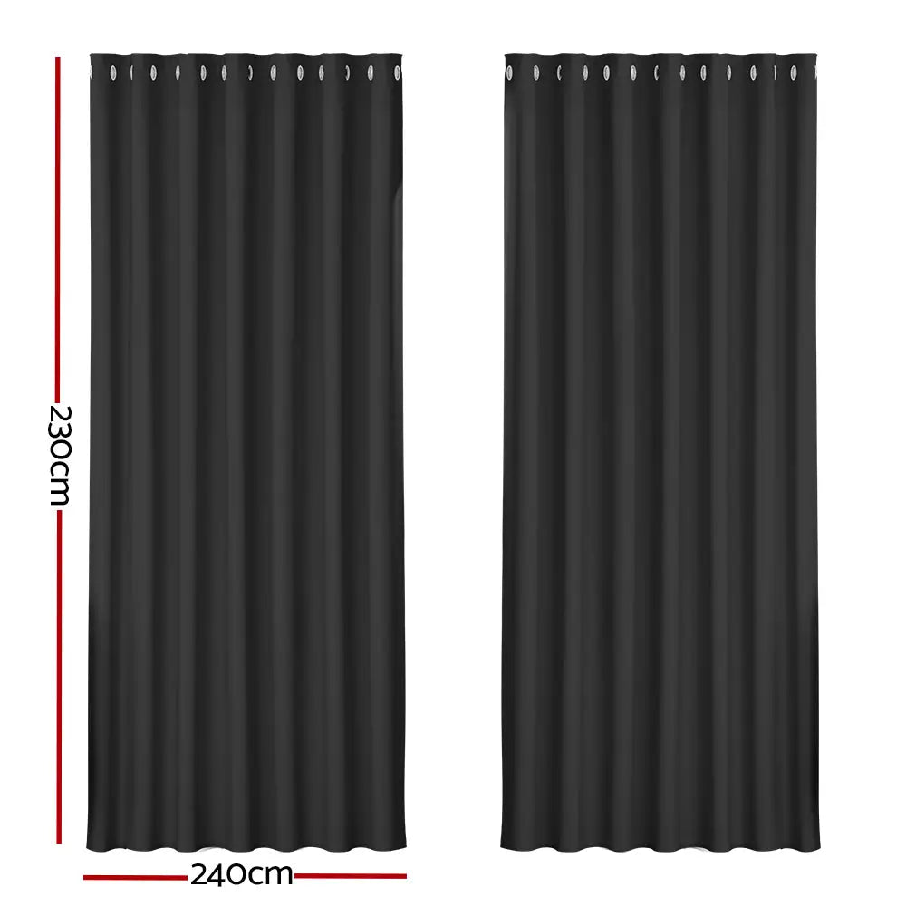 Artiss 2X Blockout Curtains Eyelet 240x230cm Black - Home & Garden > Curtains