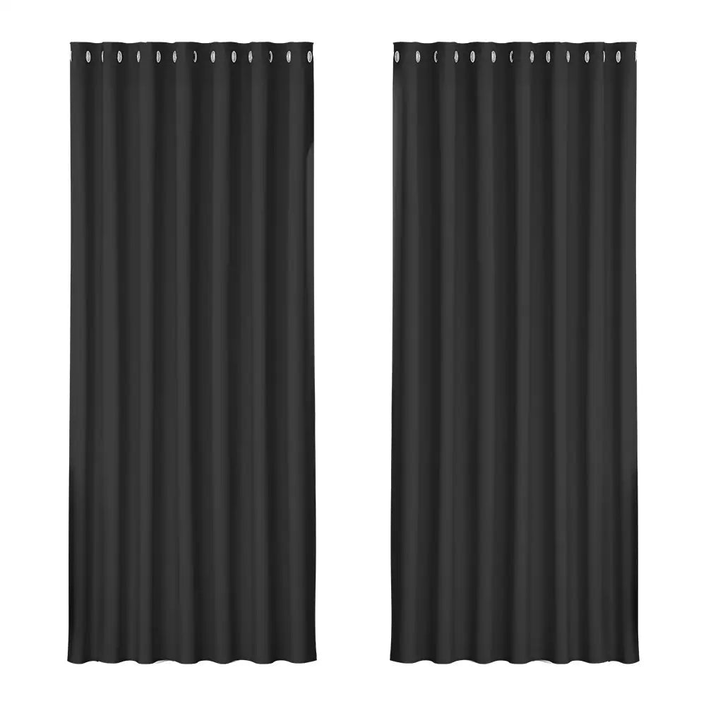 Artiss 2X Blockout Curtains Eyelet 240x230cm Black - Home & Garden > Curtains