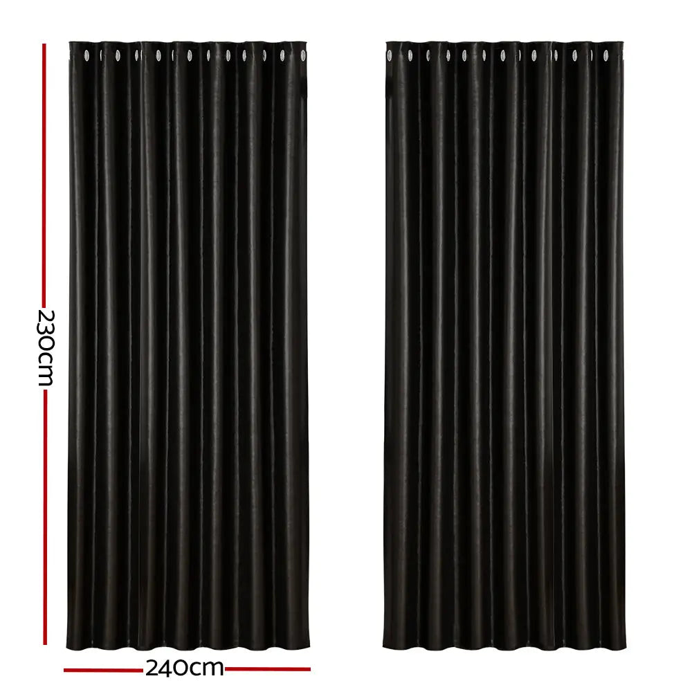 Artiss 2X Blockout Curtains Eyelet 240x230cm Black Shine - Home & Garden > Curtains