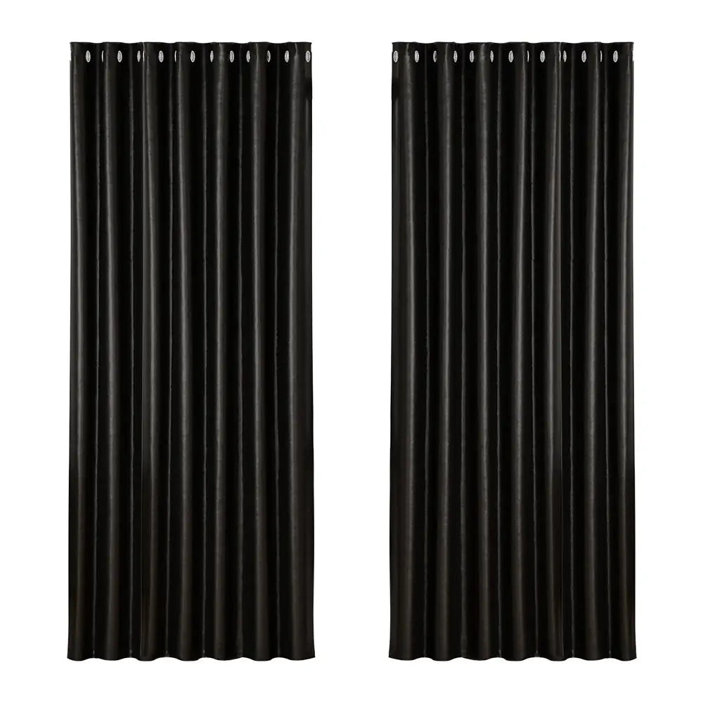 Artiss 2X Blockout Curtains Eyelet 240x230cm Black Shine - Home & Garden > Curtains