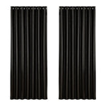 Artiss 2X Blockout Curtains Eyelet 240x230cm Black Shine - Home & Garden > Curtains