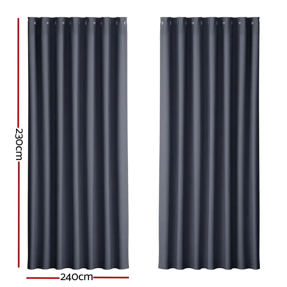 Artiss 2X Blockout Curtains Eyelet 240x230cm Charcoal - Home & Garden > Curtains