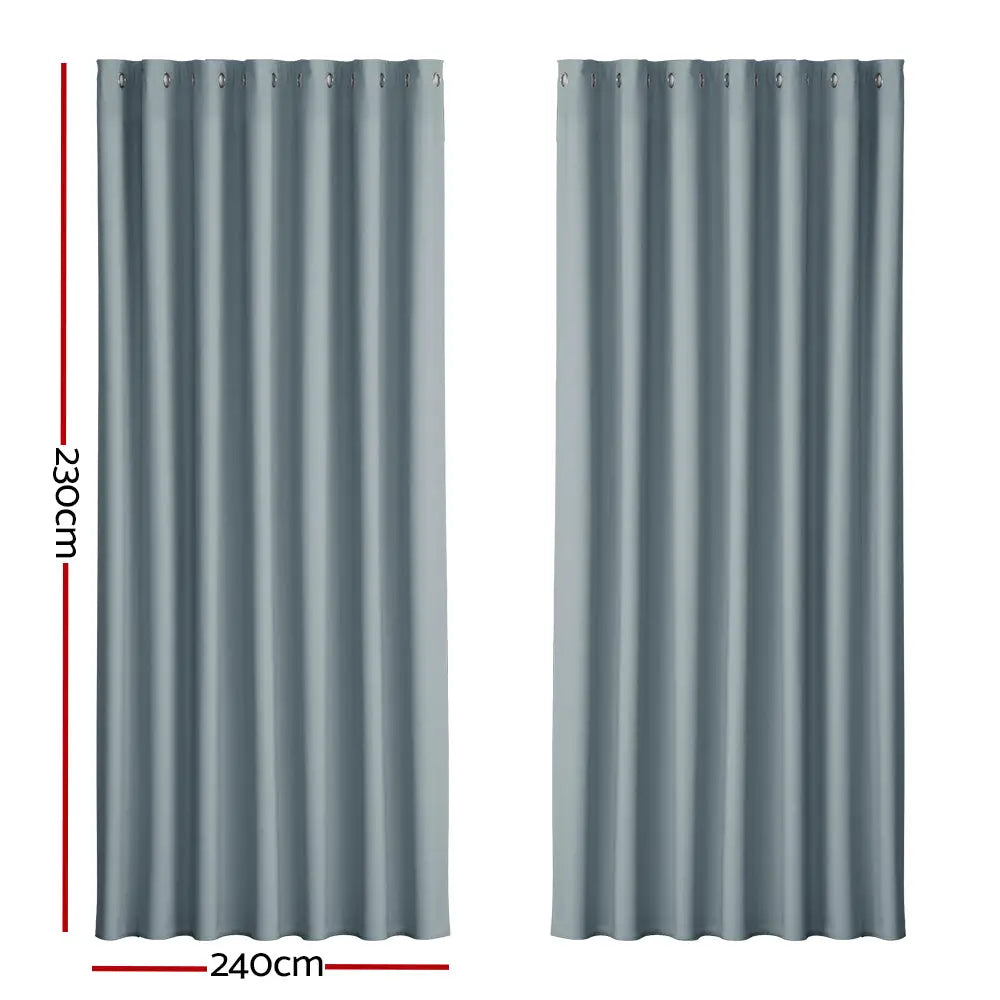 Artiss 2X Blockout Curtains Eyelet 240x230cm Grey - Home & Garden > Curtains