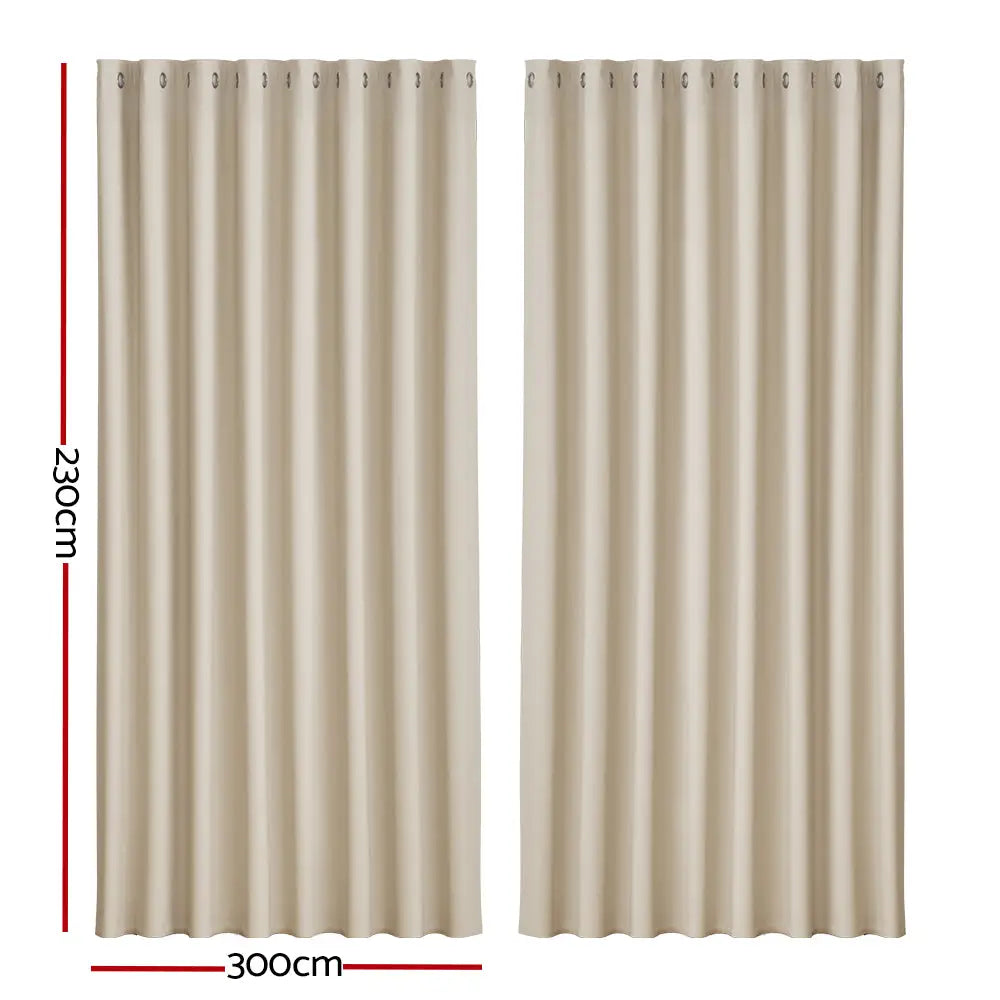 Artiss 2X Blockout Curtains Eyelet 300x230cm Beige - Home & Garden > Curtains