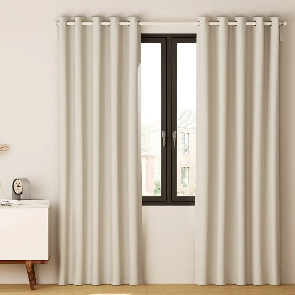 Artiss 2X Blockout Curtains Eyelet 300x230cm Beige - Home & Garden > Curtains