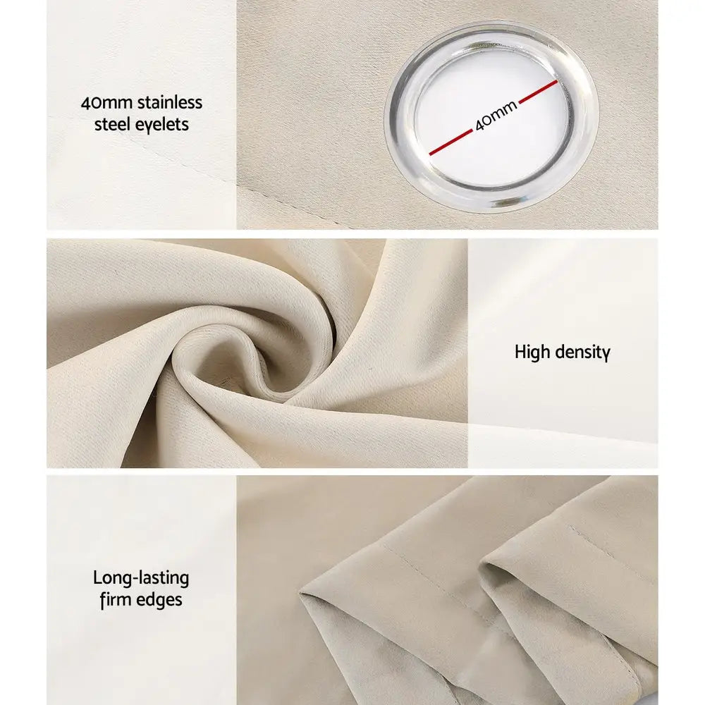 Artiss 2X Blockout Curtains Eyelet 300x230cm Beige - Home & Garden > Curtains
