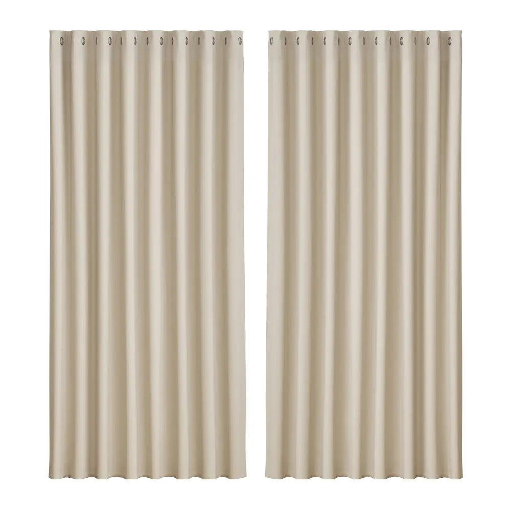 Artiss 2X Blockout Curtains Eyelet 300x230cm Beige - Home & Garden > Curtains