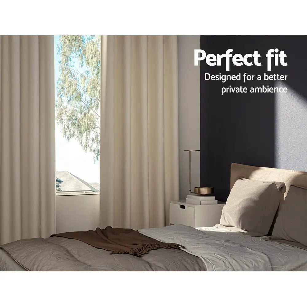 Artiss 2X Blockout Curtains Eyelet 300x230cm Beige - Home & Garden > Curtains