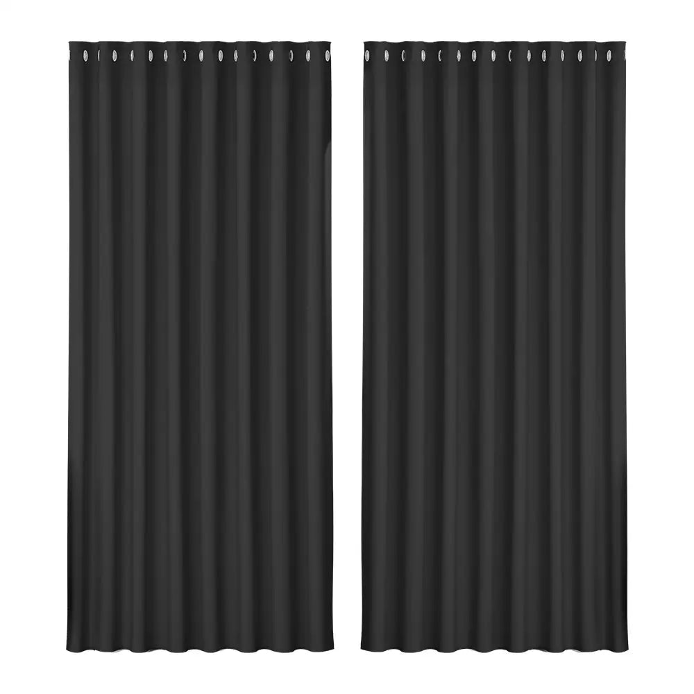 Artiss 2X Blockout Curtains Eyelet 300x230cm Black - Home & Garden > Curtains