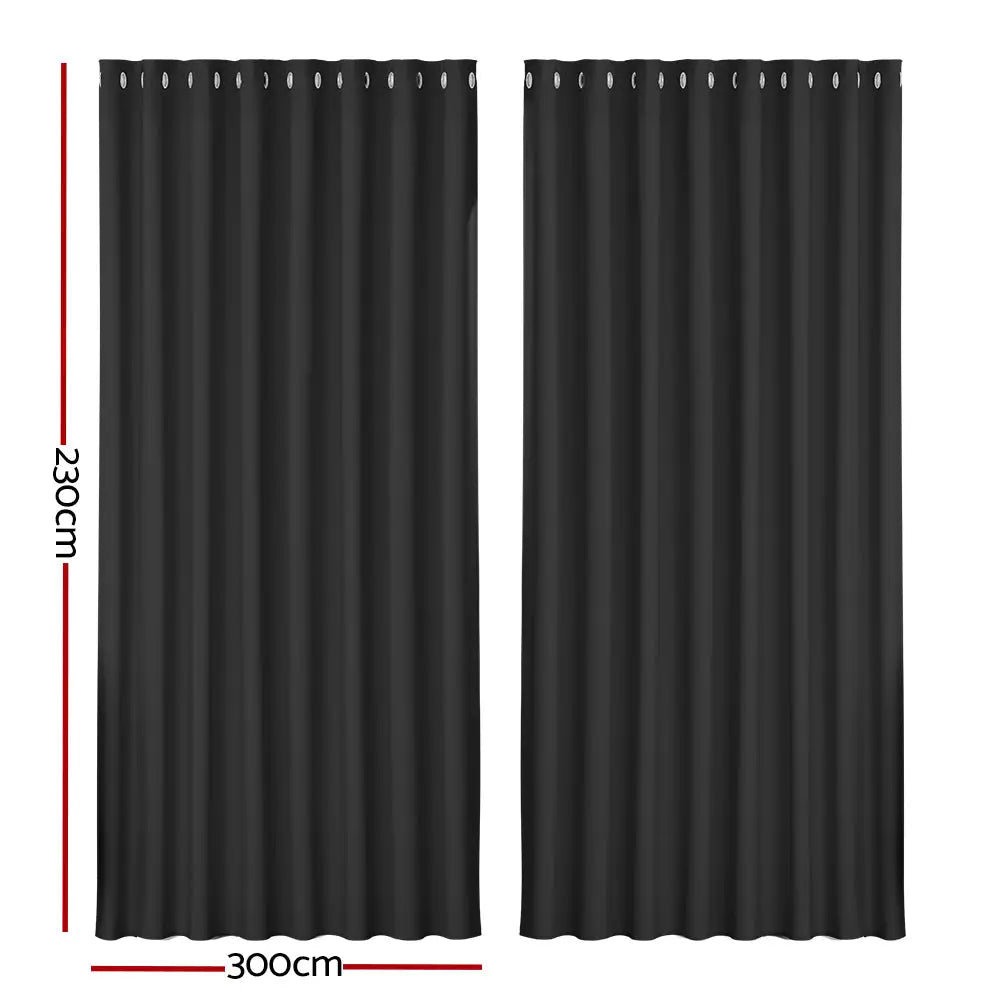 Artiss 2X Blockout Curtains Eyelet 300x230cm Black - Home & Garden > Curtains