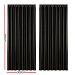 Artiss 2X Blockout Curtains Eyelet 300x230cm Black Shine - Home & Garden > Curtains