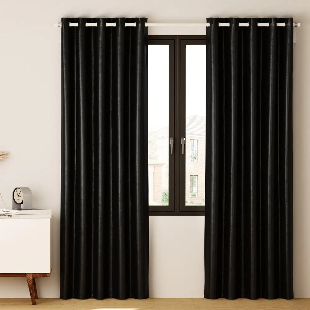 Artiss 2X Blockout Curtains Eyelet 300x230cm Black Shine - Home & Garden > Curtains