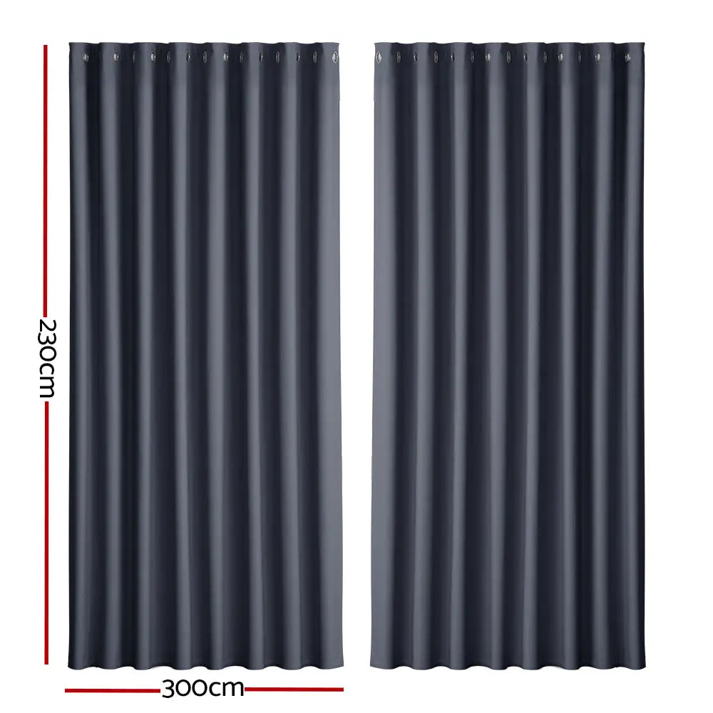 Artiss 2X Blockout Curtains Eyelet 300x230cm Charcoal - Home & Garden > Curtains