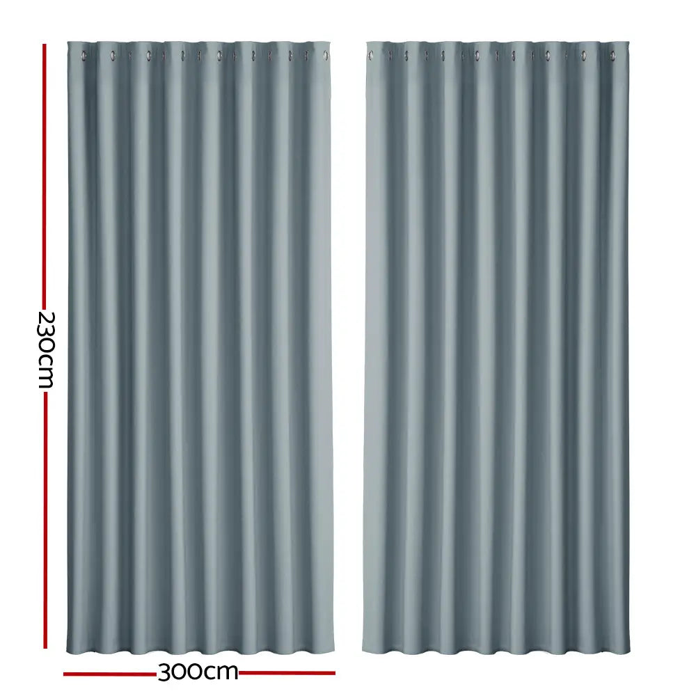 Artiss 2X Blockout Curtains Eyelet 300x230cm Grey - Home & Garden > Curtains