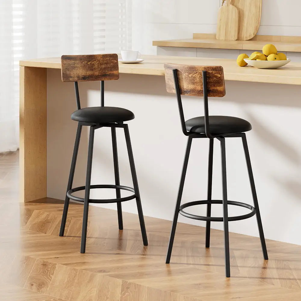Artiss 2X Industrial Bar Stools Upholstered Counter Chairs Steel Frame Anti-Scratch - Furniture > Bar Stools & Chairs >