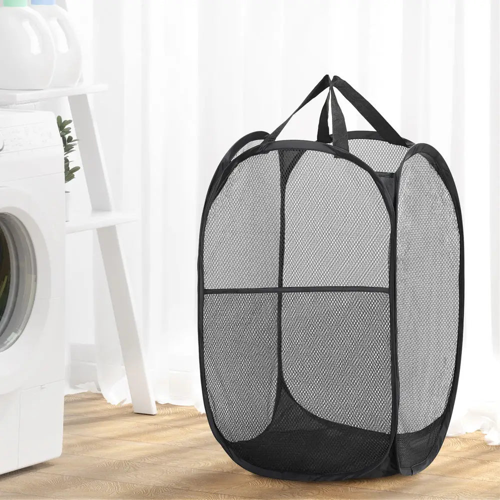 Artiss 2X Laundry Basket Hamper Foldable Black - Furniture > Bathroom