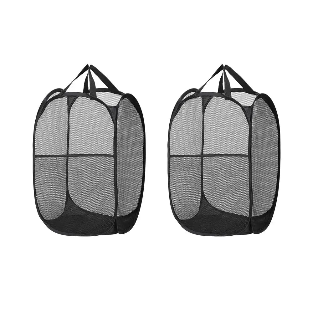 Artiss 2X Laundry Basket Hamper Foldable Black - Furniture > Bathroom