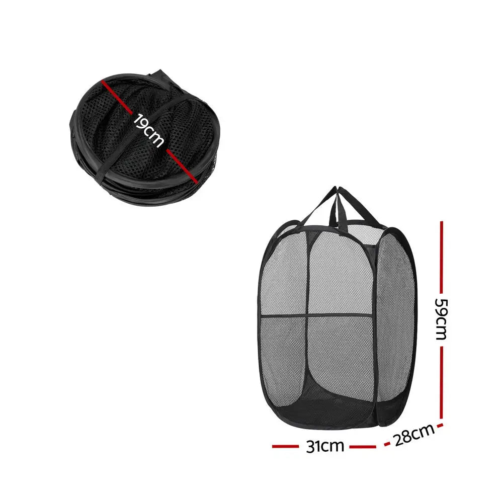 Artiss 2X Laundry Basket Hamper Foldable Black - Furniture > Bathroom