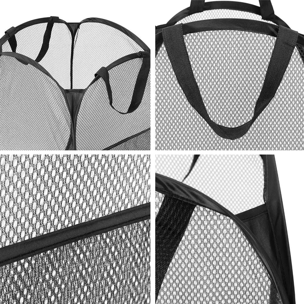 Artiss 2X Laundry Basket Hamper Foldable Black - Furniture > Bathroom