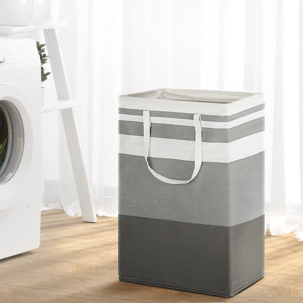 Artiss 2X Laundry Basket Hamper Foldable White Grey - Furniture > Bathroom