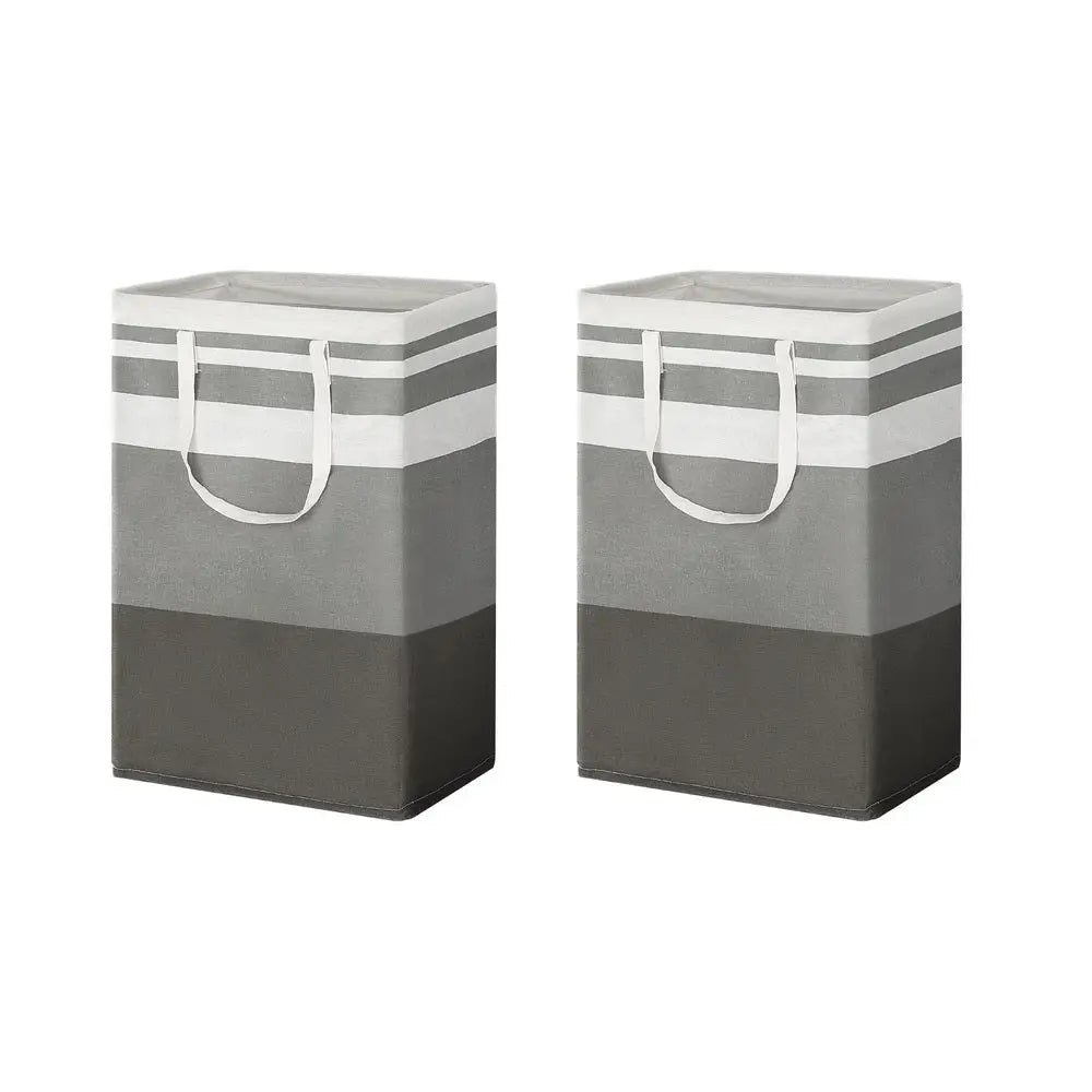 Artiss 2X Laundry Basket Hamper Foldable White Grey - Furniture > Bathroom