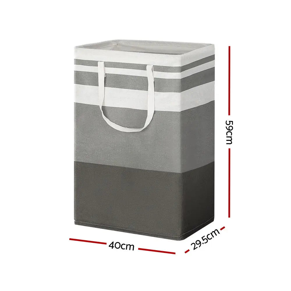 Artiss 2X Laundry Basket Hamper Foldable White Grey - Furniture > Bathroom