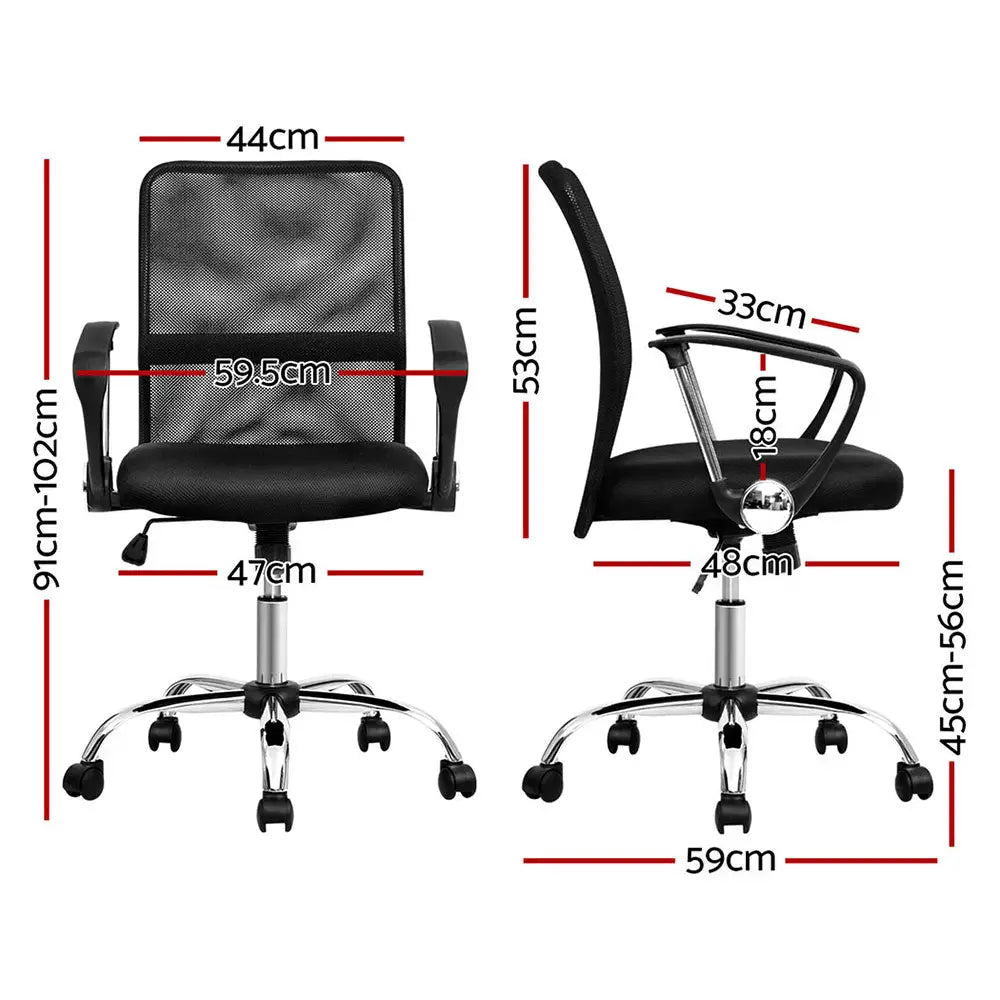 Artiss 2x Mesh Office Chair Mid Back Black - Furniture > Office > Office & Desk Chairs