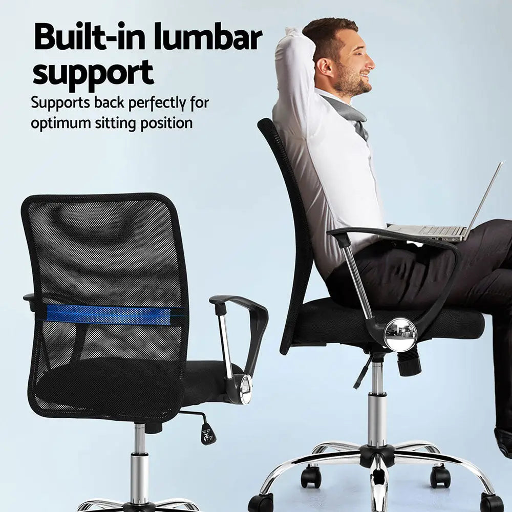 Artiss 2x Mesh Office Chair Mid Back Black - Furniture > Office > Office & Desk Chairs