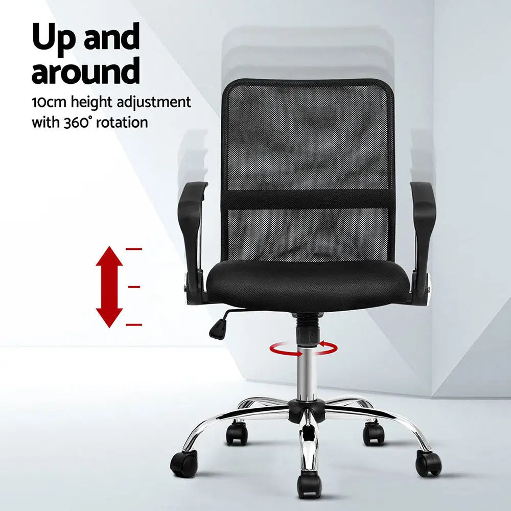 Artiss 2x Mesh Office Chair Mid Back Black - Furniture > Office > Office & Desk Chairs